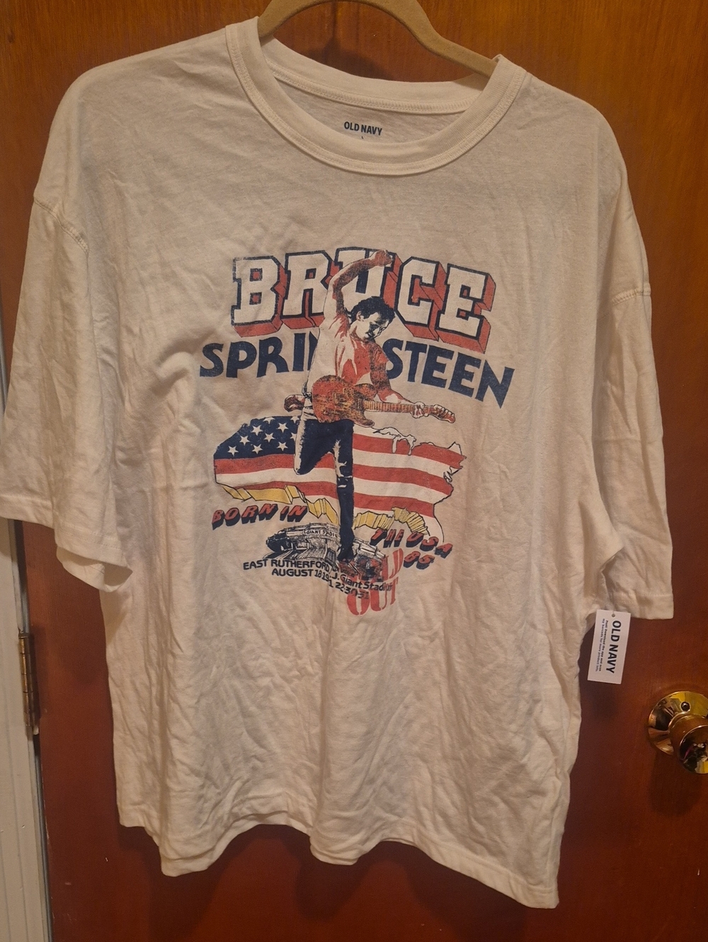 Old Navy Cream Short-Sleeve Bruce Springsteen Graphic Tee with Red & Blue Print